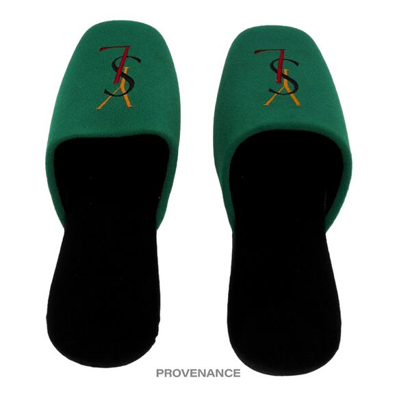 🔴 Yves Saint Laurent YSL Logo Slipper - Green Velour - Picture 4 of 6